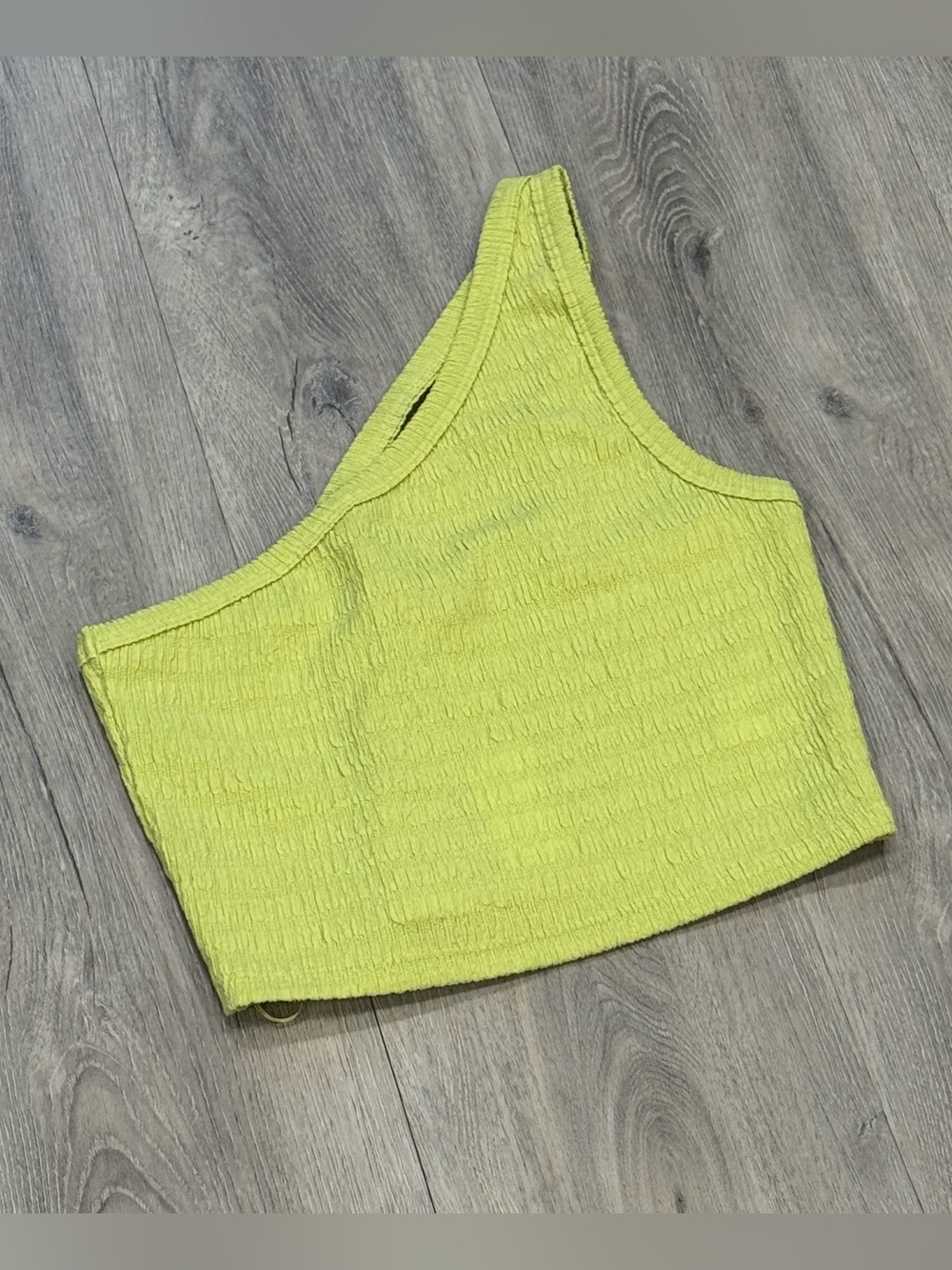 American Eagle Outfitters Lime Green One-Shoulder Smocked Beach Summer Crop Top